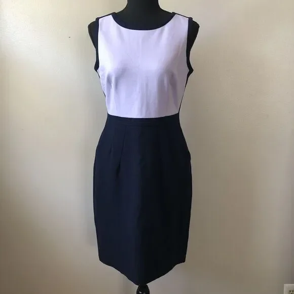 Lands End Sheath Dress Womens 6 Petite Navy Ponte Knit Stretchy Pockets  Career